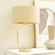 image 1 of ValueLights Antonia Beige with Gold Inner Drum Shade Brushed Gold Oval Table Lamp with Bulb Gold