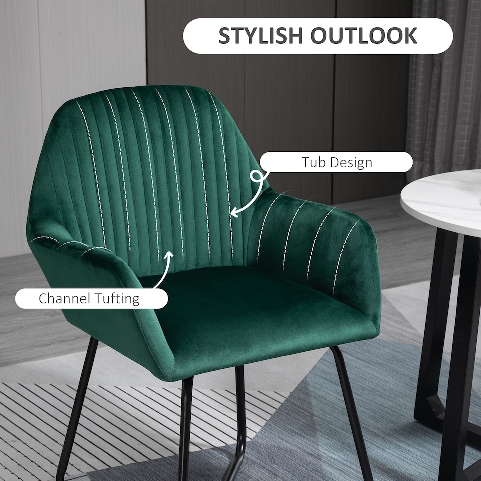 image 1 of HOMCOM Modern Accent Chair, Velvet-Touch Fabric Upholstered Armchair with Metal Base for Living Room, Bedroom and Dinning Room, Green