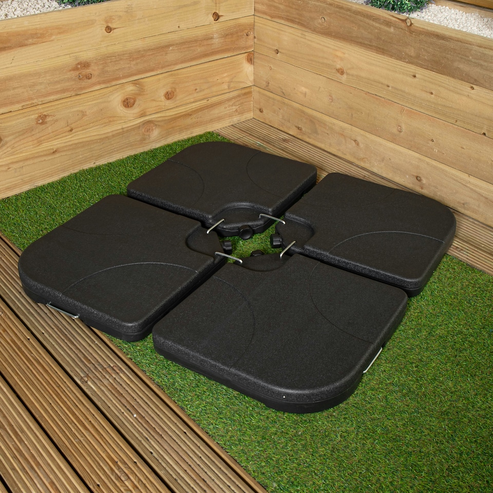 image 1 of 4 Pack 60/80Kg Square Water / Sand Filled Black Hanging / Banana / Cantilever Garden Patio Decking Parasol Base Weight