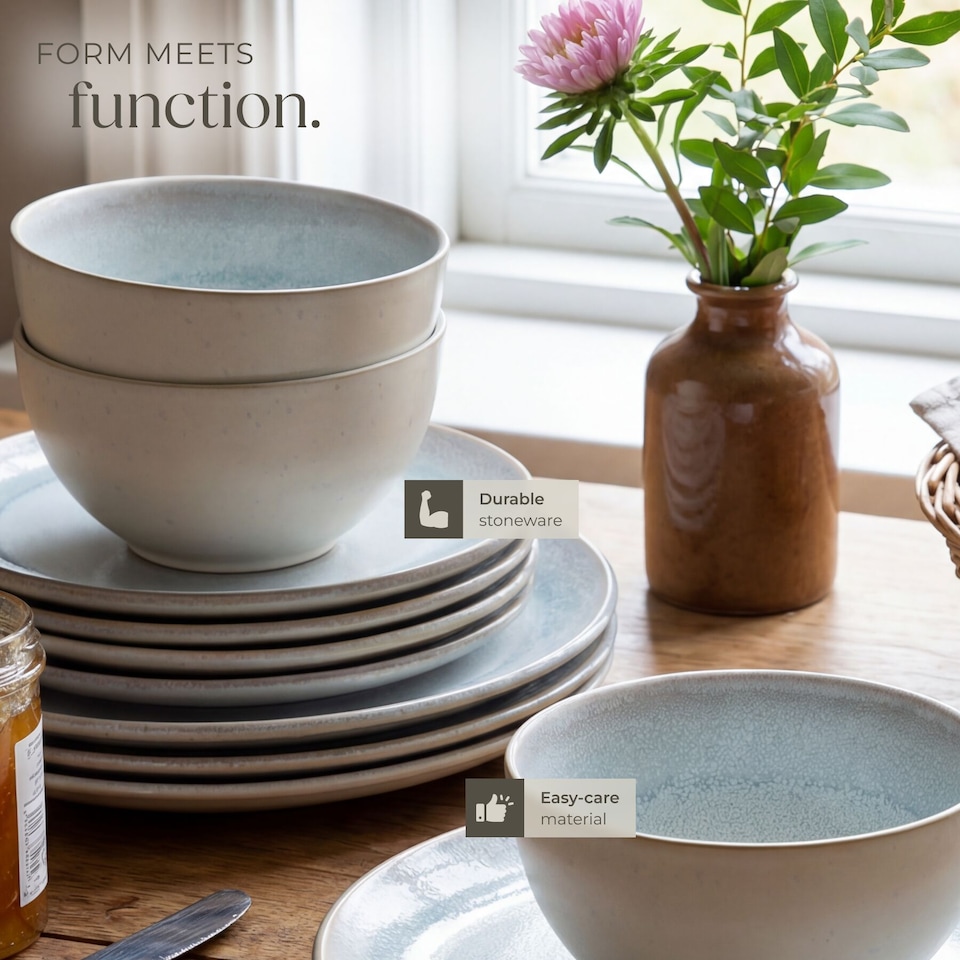 image 1 of Dinner Set Mare in Glazed Stoneware for 6 People, Microwave- and Dishwasher-Safe | Grey | grey | 1