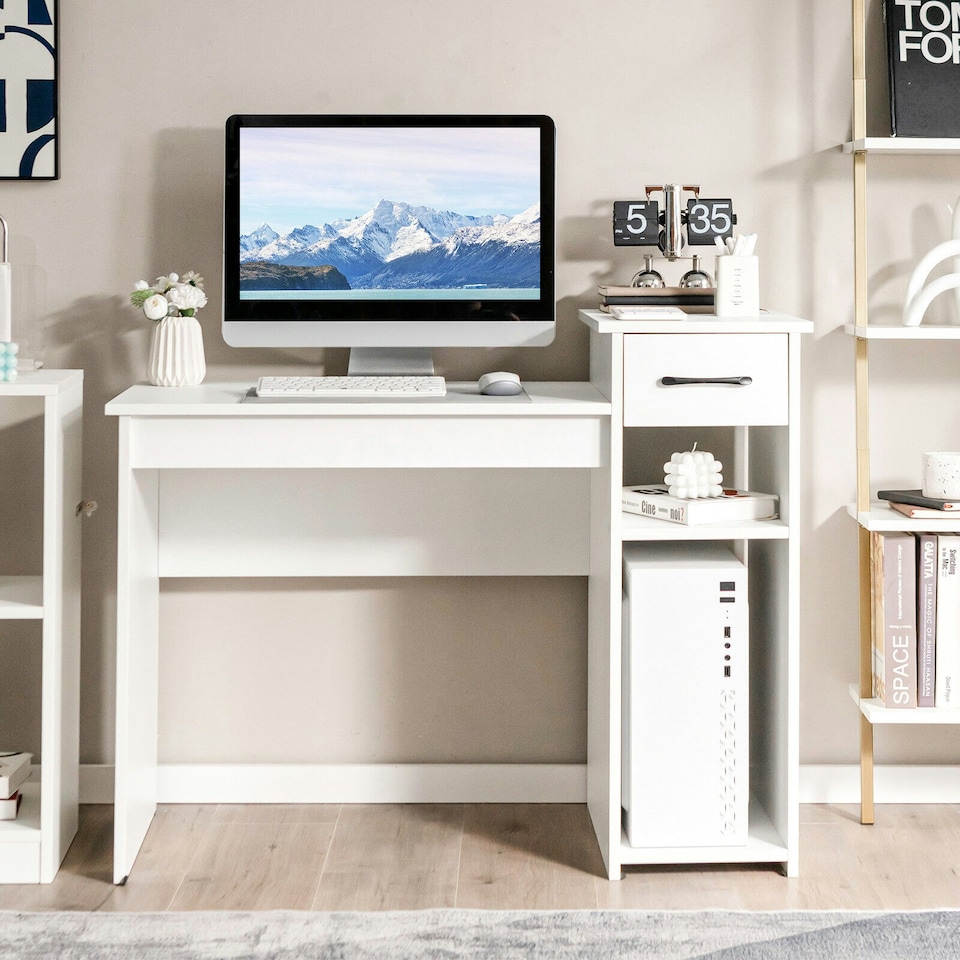 image 1 of COSTWAY Computer Desk with Drawer Compact Study Desk White White
