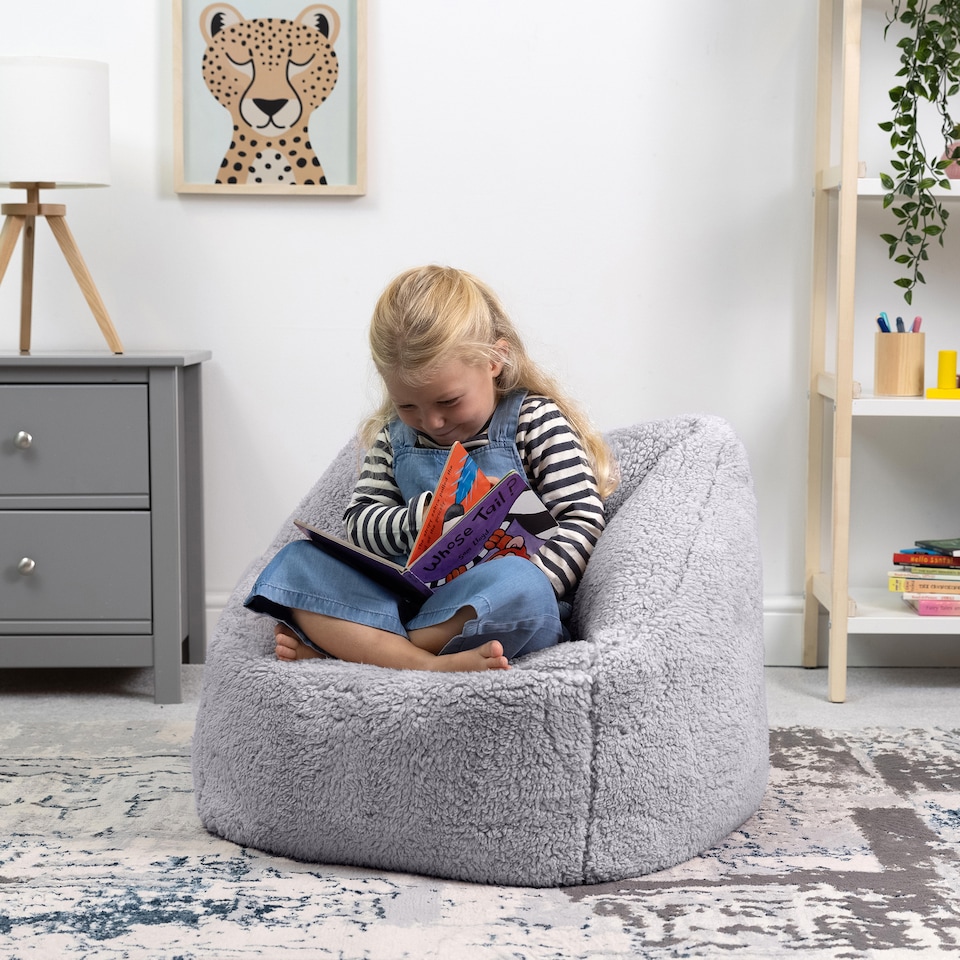 image 1 of Kids Teddy Bear Armchair Bean Bag Grey Childrens Bean Bags | Grey | Grey | M | 1