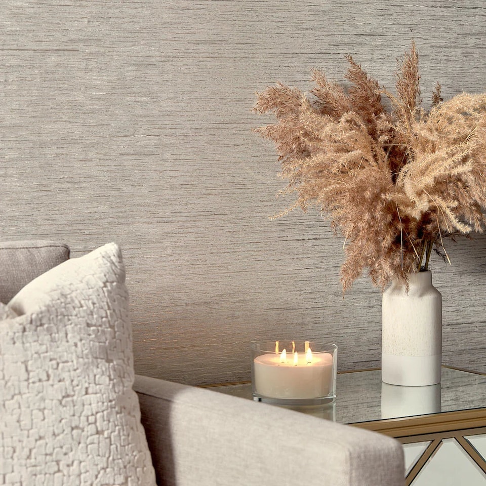 image 1 of Sahara Metallic Wallpaper in Griege with Metallic Silver | Cream | Griege with Metallic Silver | 53cm x 10m
