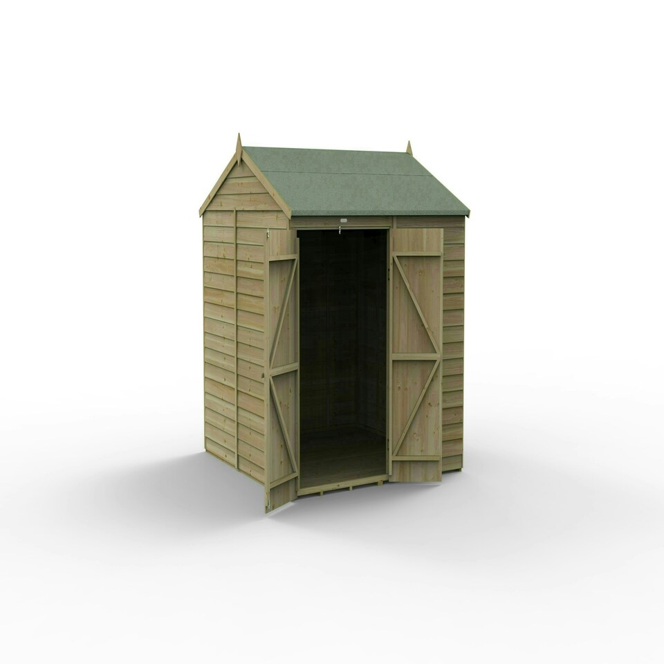 image 1 of Forest Garden 7x7 4LIFE Reverse Apex Shed 25yr Guarantee Overlap Pressure Treated - Double Door - No Windows Brown