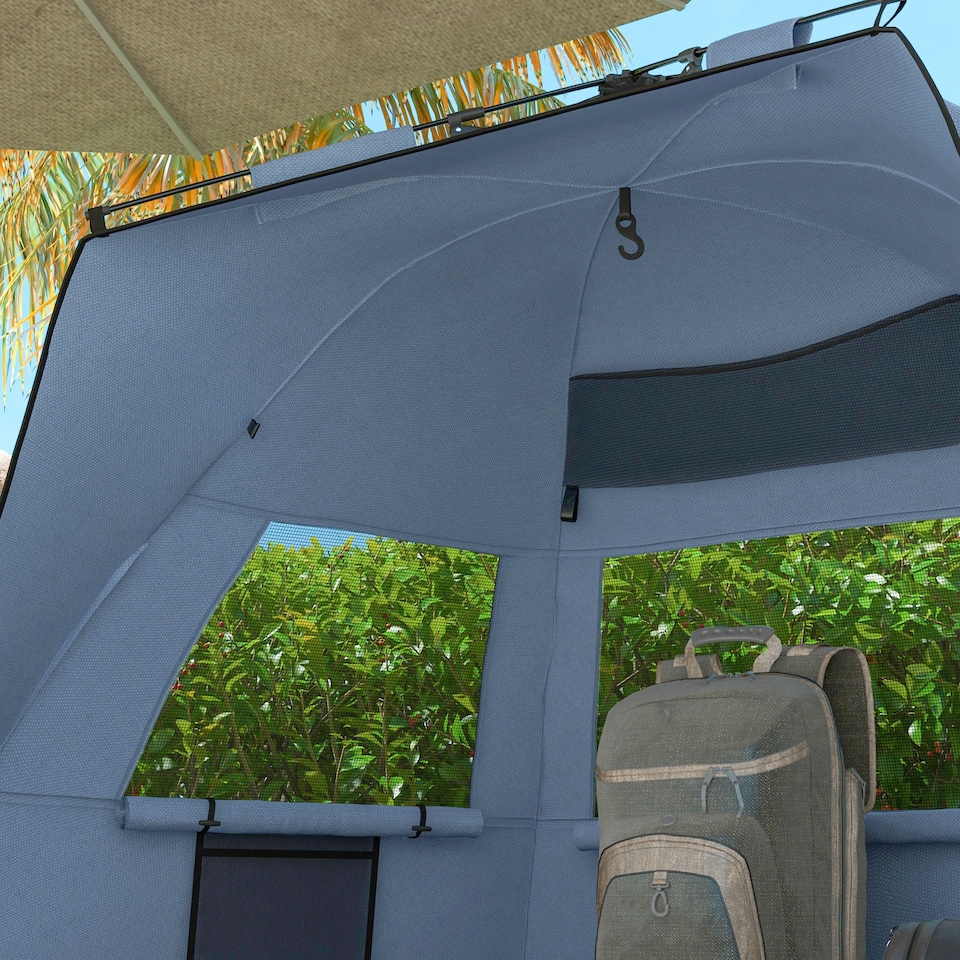 image 1 of Outsunny Pop Up Tent Beach Tent for 23 Person, Easy Set Up Sun Shelter with Extended Floor, Sandbags, Mesh Windows and Carry Bag | Blue