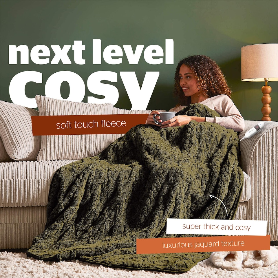 image 1 of Silentnight Luxury Super Cosy Heated Throw, Olive | Green | Olive | One Size | 1