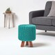 image 2 of Homescapes Teal Green Tall Cotton Knitted Footstool on Legs