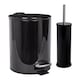 image 1 of Harbour Housewares Bathroom Bin & Toilet Brush Set - 5L - Black - Round Stainless Steel Slim Trashcan Rubbish Bin & Brush