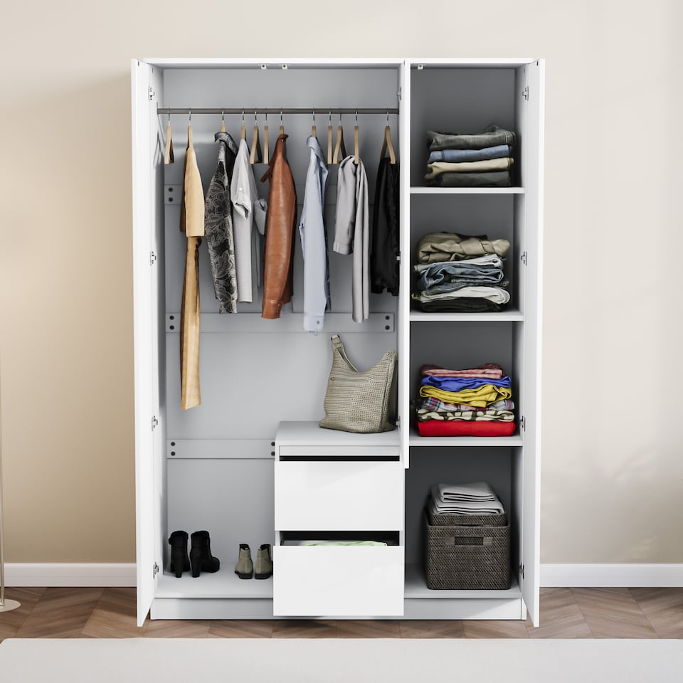 image 1 of Vida Designs Glinton 3 Door 2 Drawer Wardrobe With Clothes Rail, White