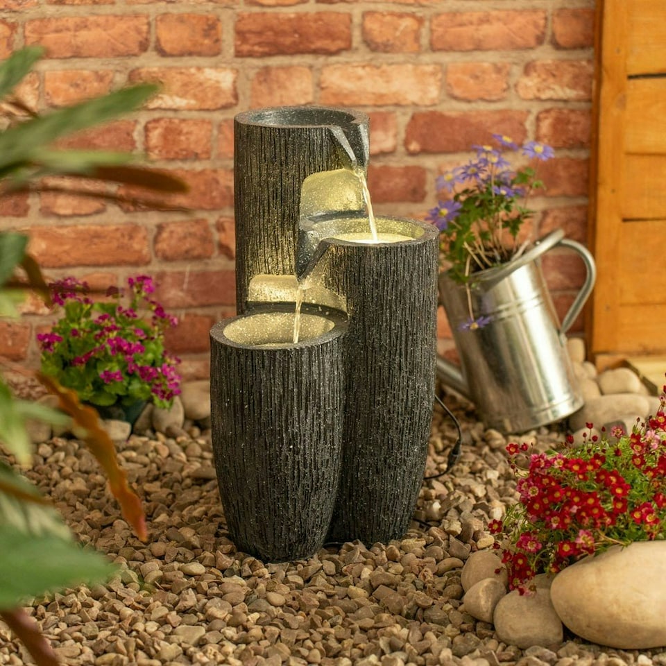 image 1 of ValueLights Logs Outdoor Solar Decorative Water Fountain
