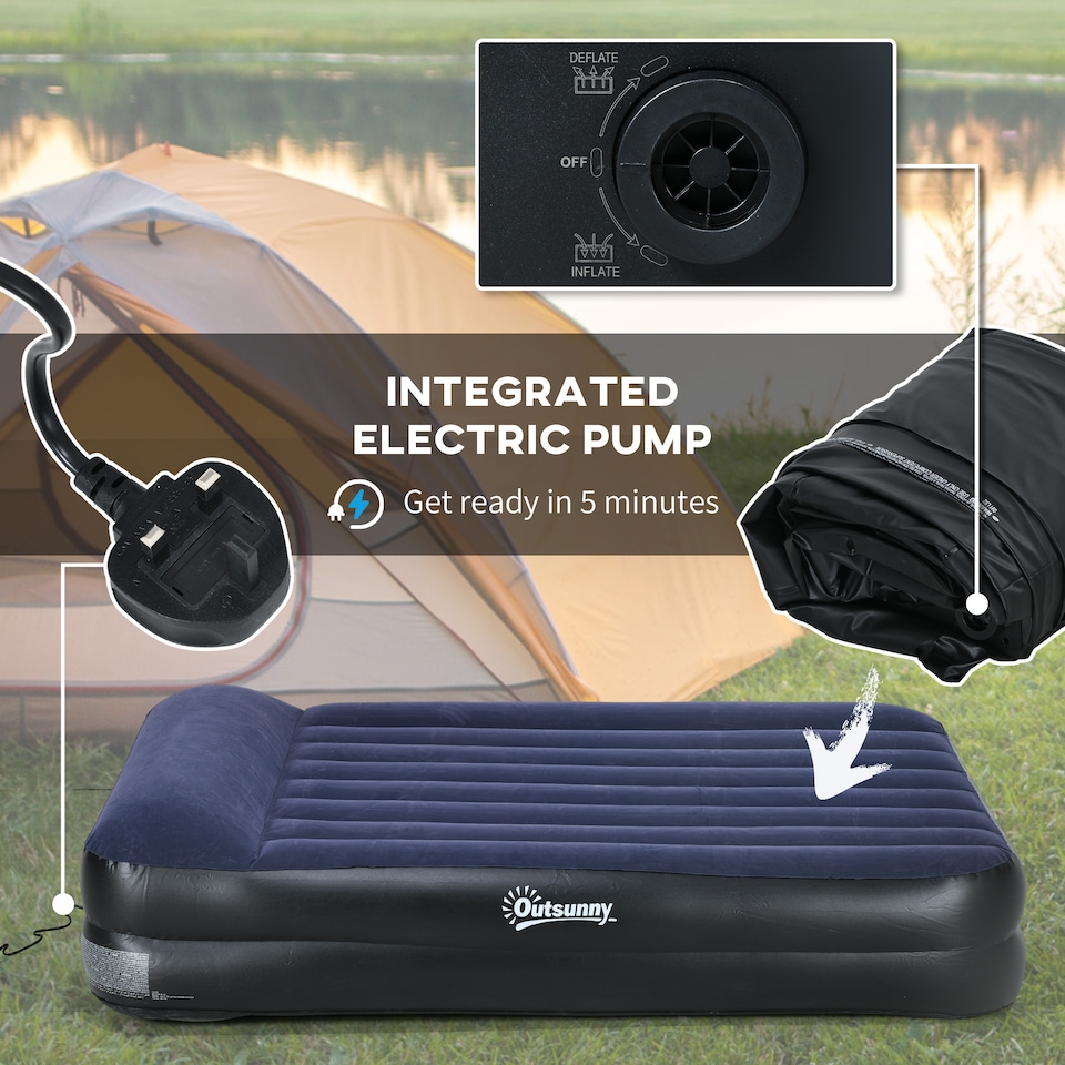 image 1 of Outsunny King Inflatable Mattress with Electric Pump and Integrated Pillow