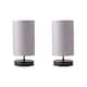 image 1 of ValueLights Francis Pair Black Touch Table Lamps Grey Shades and Bulbs