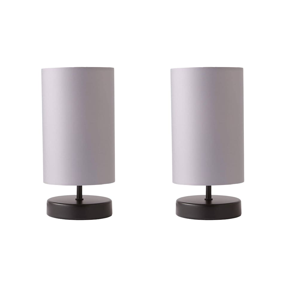 image 1 of ValueLights Francis Pair Black Touch Table Lamps Grey Shades and Bulbs