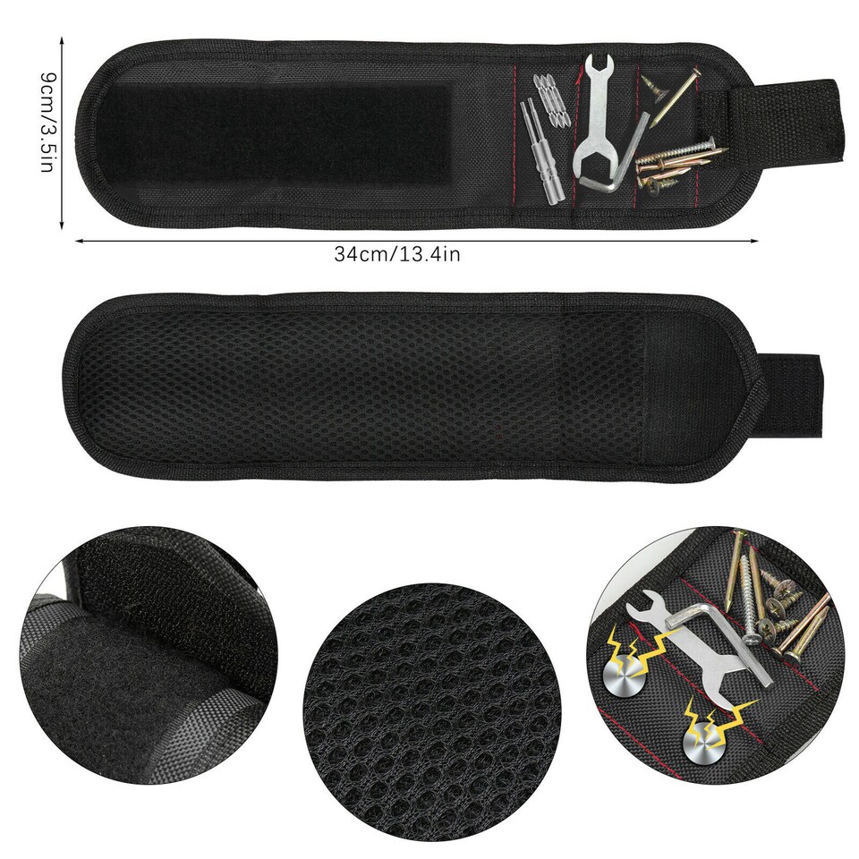 image 1 of Magnetic Wristband Tool Holder with Strong Magnets Adjustable DIY Tool Belt for Holding Screws Nails Nuts Washers Drill Bits
