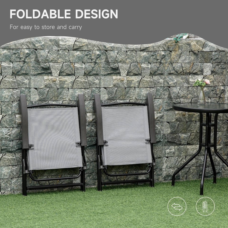 image 1 of Outsunny Patio Bistro Set Folding Chairs Garden Coffee Table for Balcony Grey
