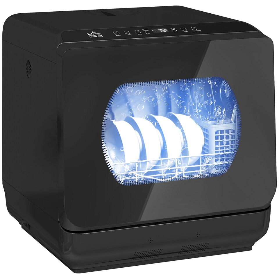 image 1 of HOMCOM Table Top Dishwasher, Mini Countertop Dishwasher No Plumbing with Built-in 6L Water Tank, 6 Programs, Touch Control, LED Display, 4 Place Settings, Dual Water Supply and Fruit Wash, Black