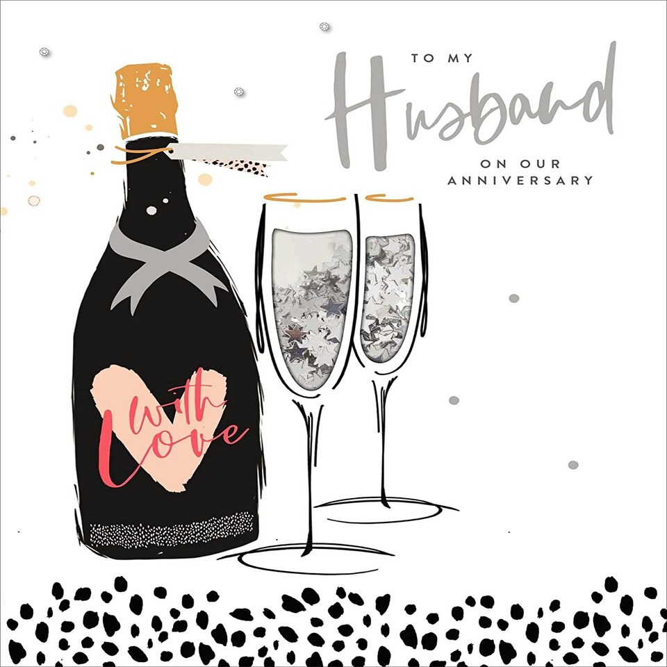 image 1 of To My Husband Champagne Celebration Design Anniversary Card