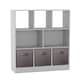 image 1 of Asymmetrical 8 White Cube Bookcase Shelf Storage Unit with 3 Fabric Drawer Inserts | Multi | White & Grey Drawer | 1