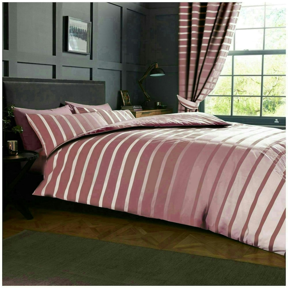 image 1 of VELVETIO Oscar Stripe Duvet Cover Set Reversible Polycotton Easy Care Beddings Pink | Blush Pink | Super King