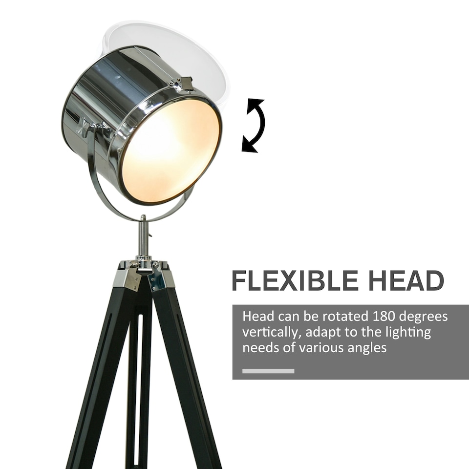 image 1 of HOMCOM Industrial Style Adjustable Tripod Floor Lamp, Searchlight Reading Lamp