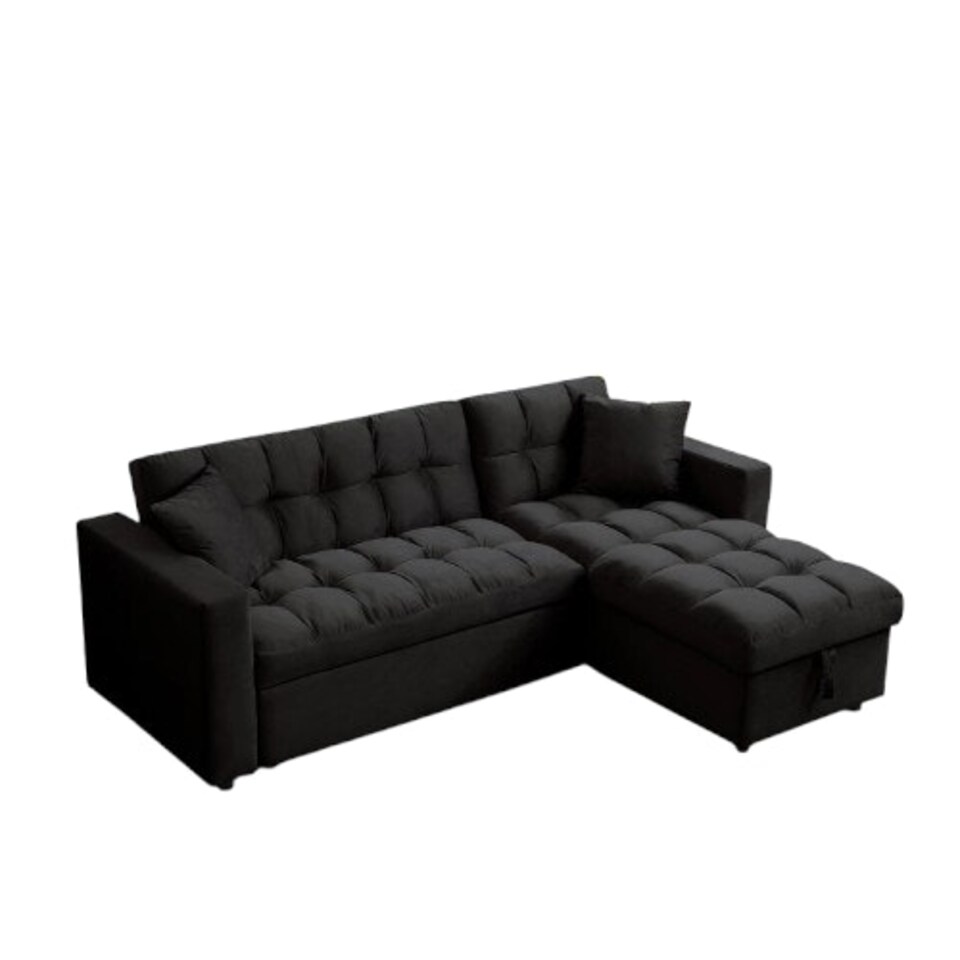image 1 of Madrid Corner Chaise Lounge L Shape 3 Seater Sofa With With a Reversible Chaise & Pull Out Sofa Bed Black