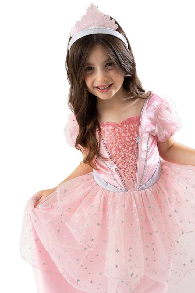 image 1 of Pink Good Fairy With Tiara & Wand Girls Kids Costume - Fancy Dress, Parties, and Role Play - Ages 4-10 | Pink | Pink | 4-6 years
