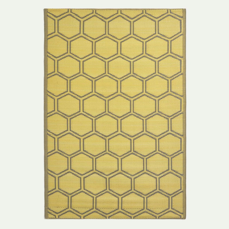 image 1 of Homescapes Outdoor Rug Luxury Waterproof Reversible, For Garden, Honeycomb | Yellow | Yellow