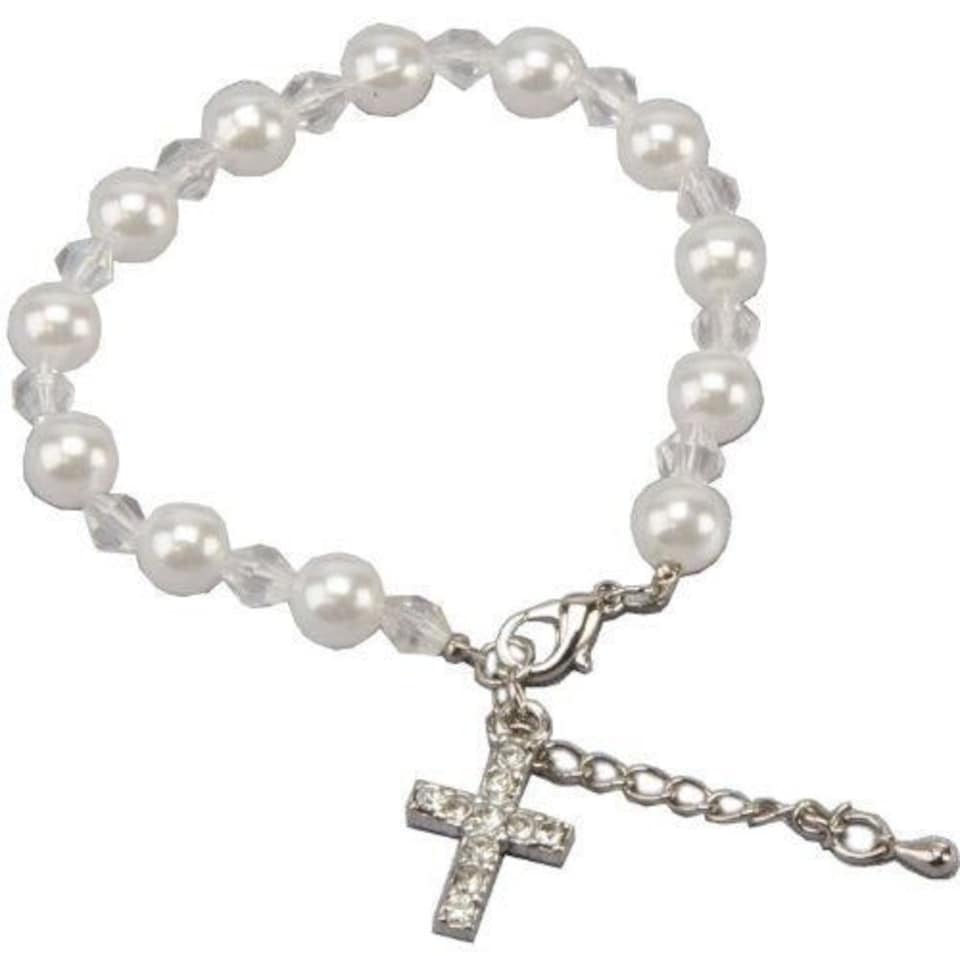 image 1 of On Your Confirmation Child's Pearl and Cross Bracelet