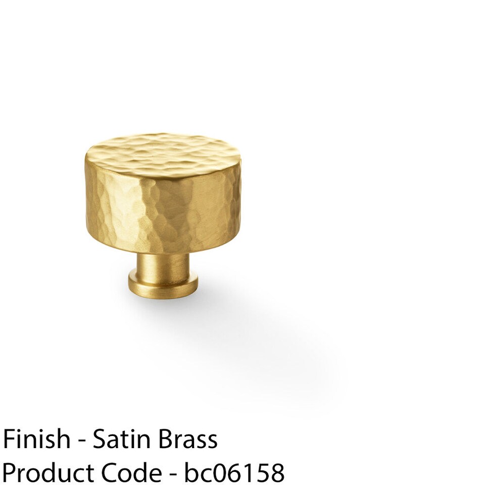 image 1 of Round Hammered Door Knob Satin Brass 35mm Diameter Cupboard Cabinet Pull Handle