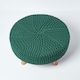 image 3 of Homescapes Forest Green Large Round Cotton Knitted Footstool on Legs
