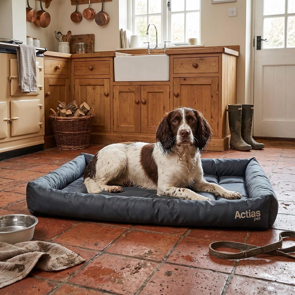 image 1 of Actiaspet Waterproof Dog Crate Bed Non-Slip Base Multiple Sizes (Grey, Extra Large)
