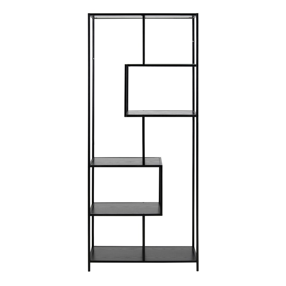 image 1 of Seaford Tall Black Metal Bookcase with 5 Black Shelves