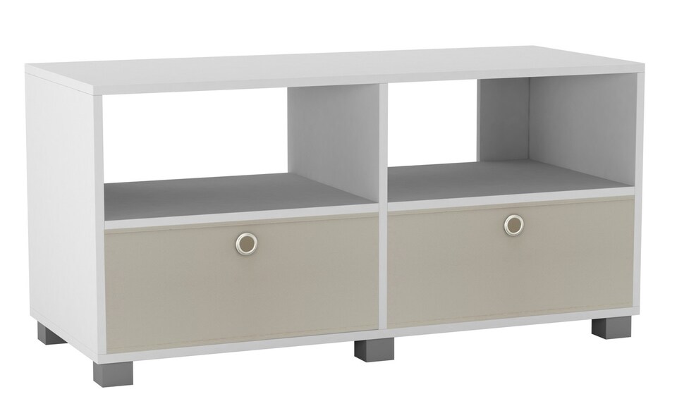 image 1 of Black TV Stand with 2 Drawers | White | White & Beige | 1
