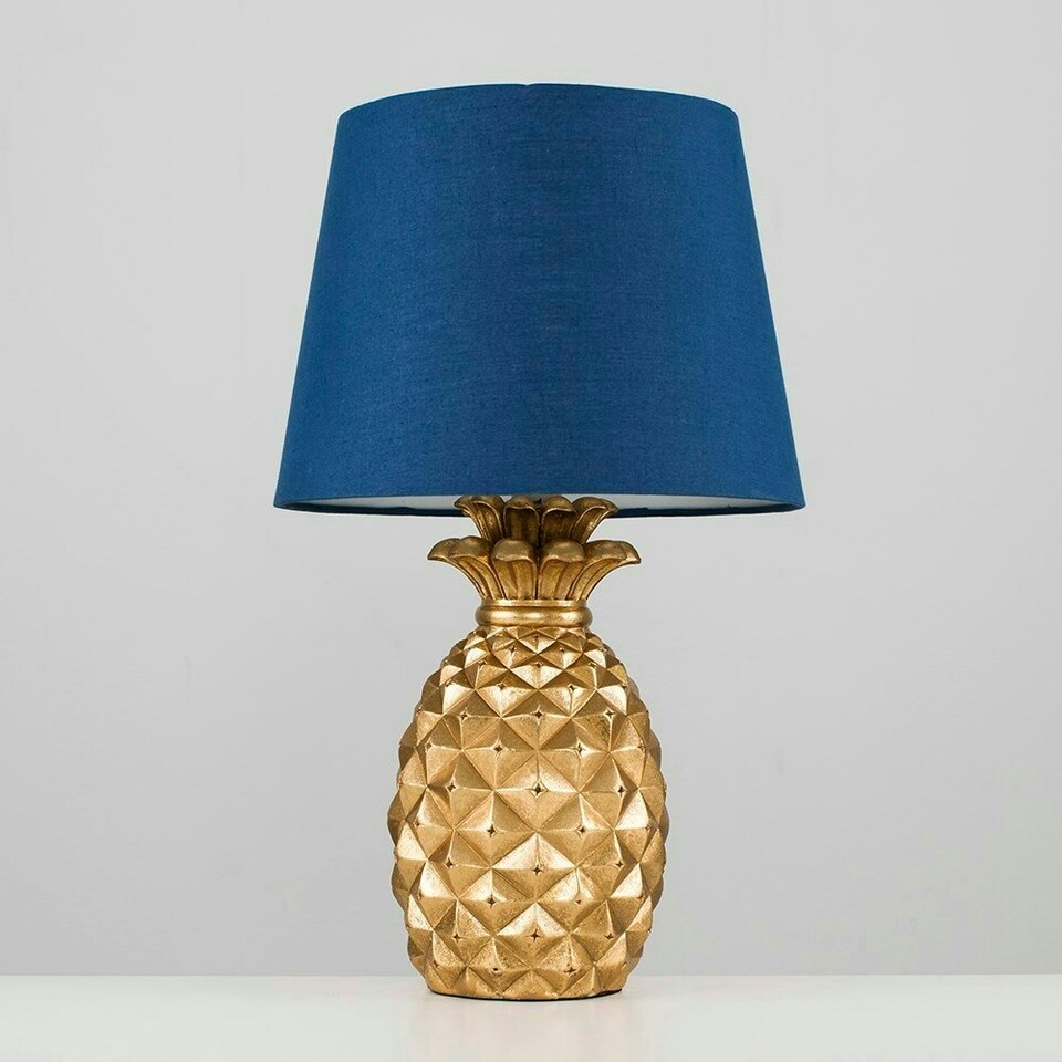 image 1 of ValueLights Pair Of Contemporary Pineapple Design Gold Effect Table Lamps With Navy Shades