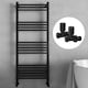 image 1 of Matt Black 1600 x 500mm Heated Bathroom Towel Rail Warmer Ladder Radiator with Straight Manual Valves Pair