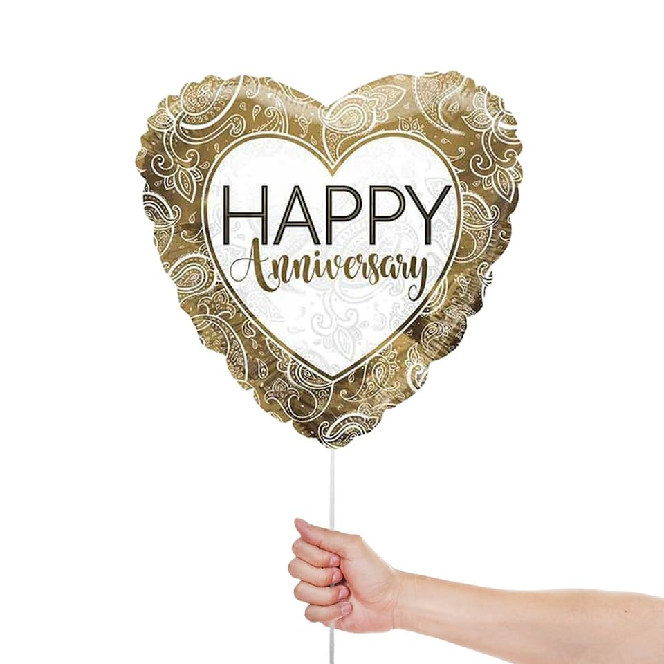 image 1 of Happy Anniversary Gold Ornaments Heart Shape ECO Foil Helium Balloon 46cm / 18 in