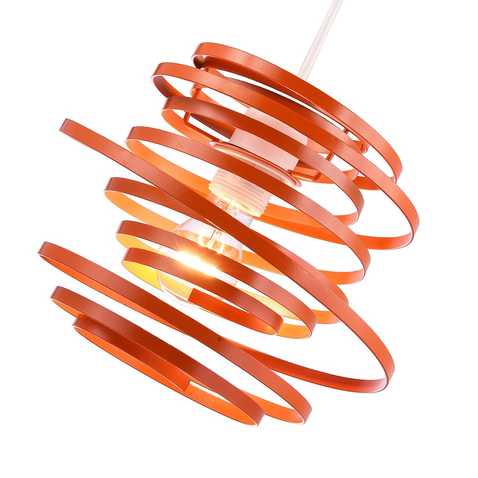 image 1 of Contemporary Orange Gloss Metal Double Ribbon Spiral Swirl Ceiling Light Pendant | Orange | Orange | 1