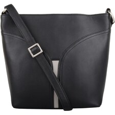 Soft Genuine Leather Cross Body Shoulder Bag, Contrast Colour Panel Black | Black