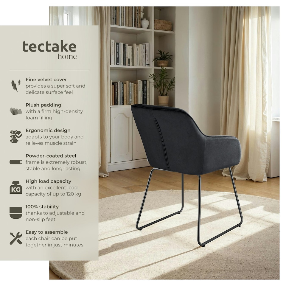 image 1 of Dining Chair Jeane - velvet look, cantilever frame - Set of 4 Black | Velvet Look Black/Black