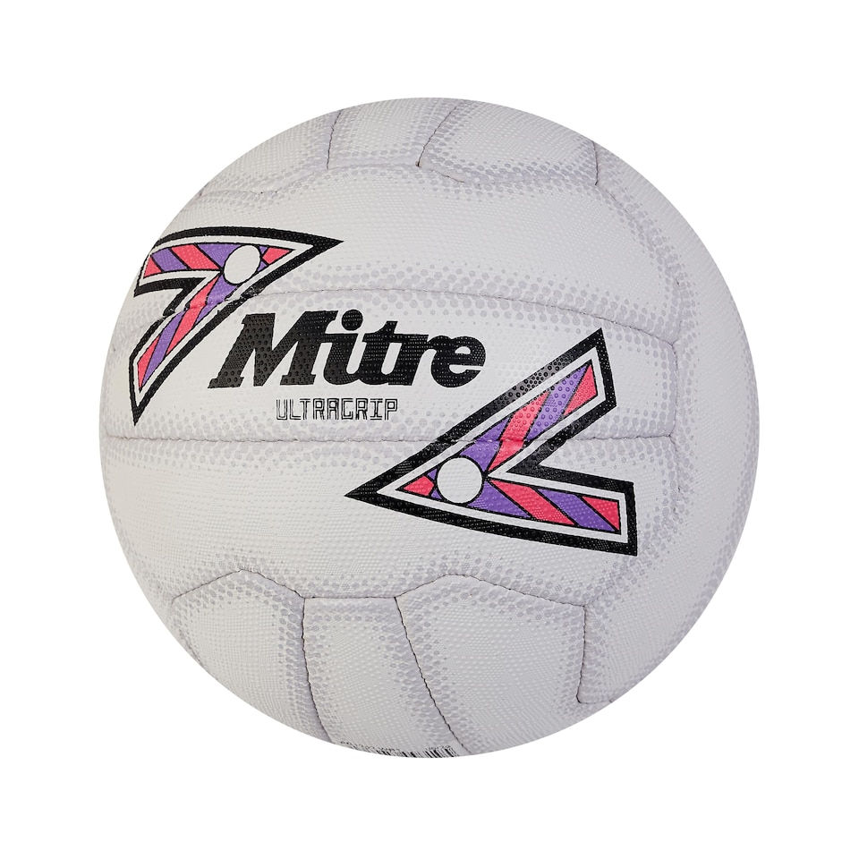 image 1 of Mitre Ultragrip Netball | All Conditions Ball | Popular Style | Durable Design, White/Black/Purple, 5