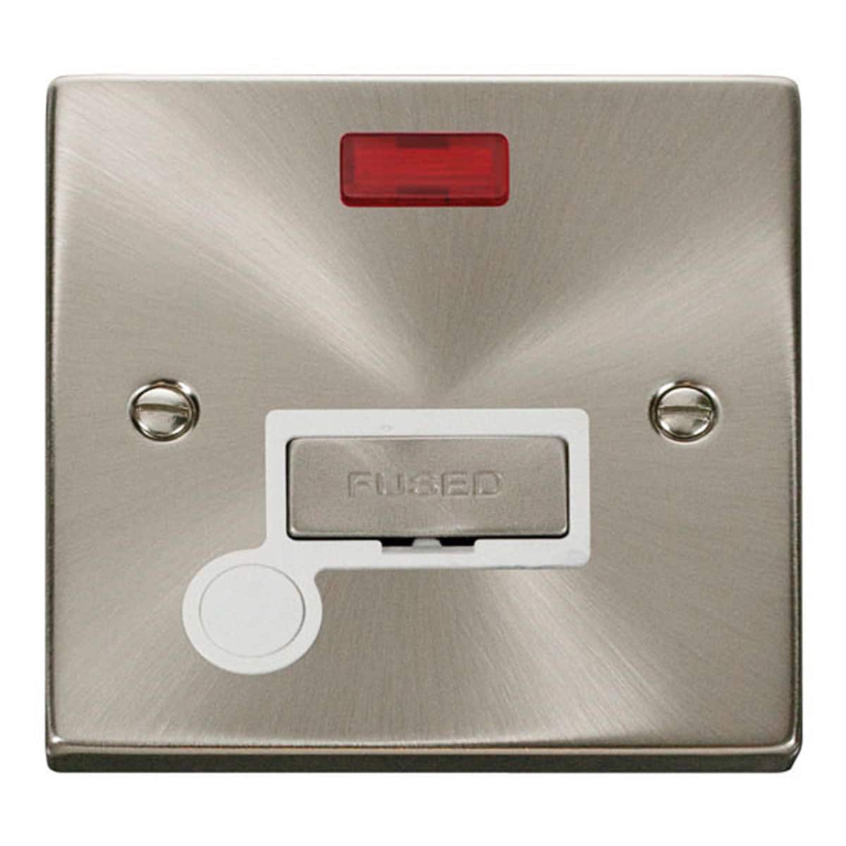 SE Home Satin / Brushed Chrome 13A Fused Ingot Connection Unit With Neon With Flex in Metallic Silver