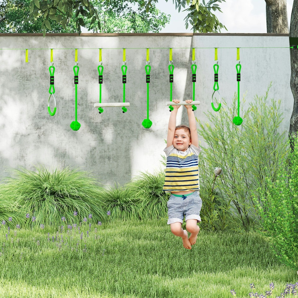image 1 of AIYAPLAY Seven-Piece Kids Zip Line Kit for Garden, 10m Length