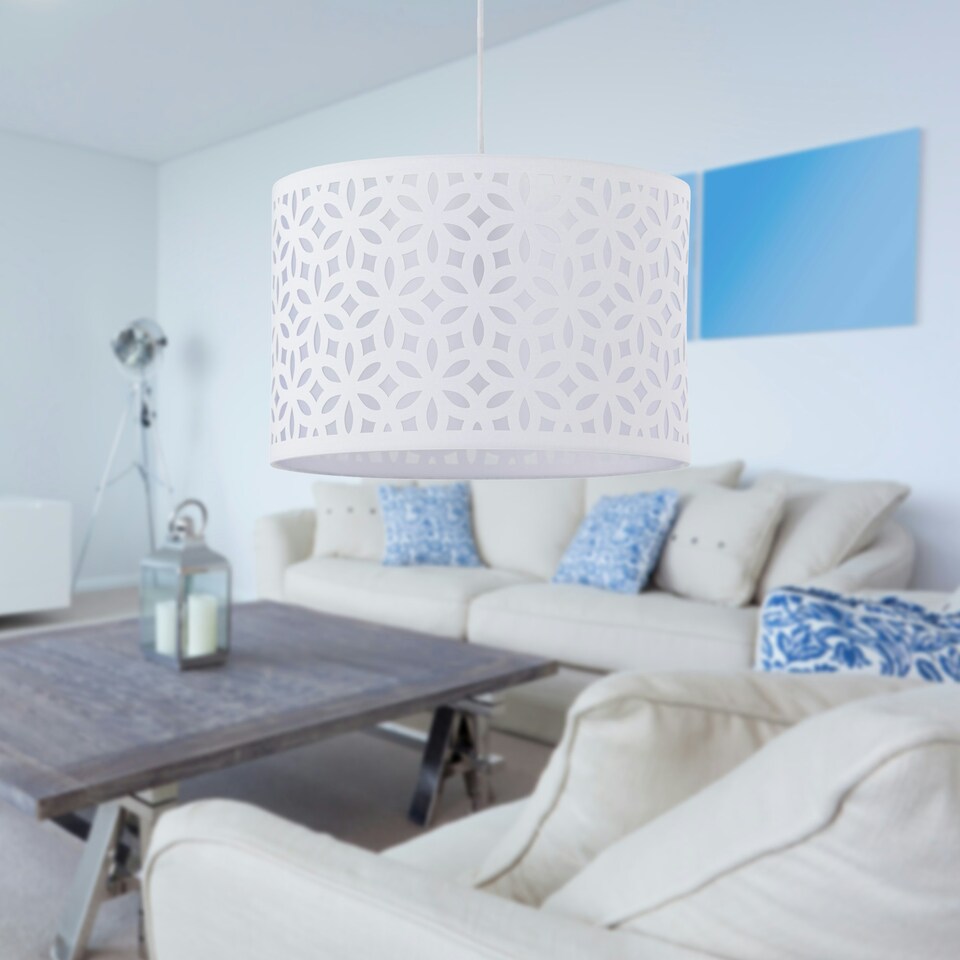 image 1 of White Laser Cut 30cm Pendant Lightshade White