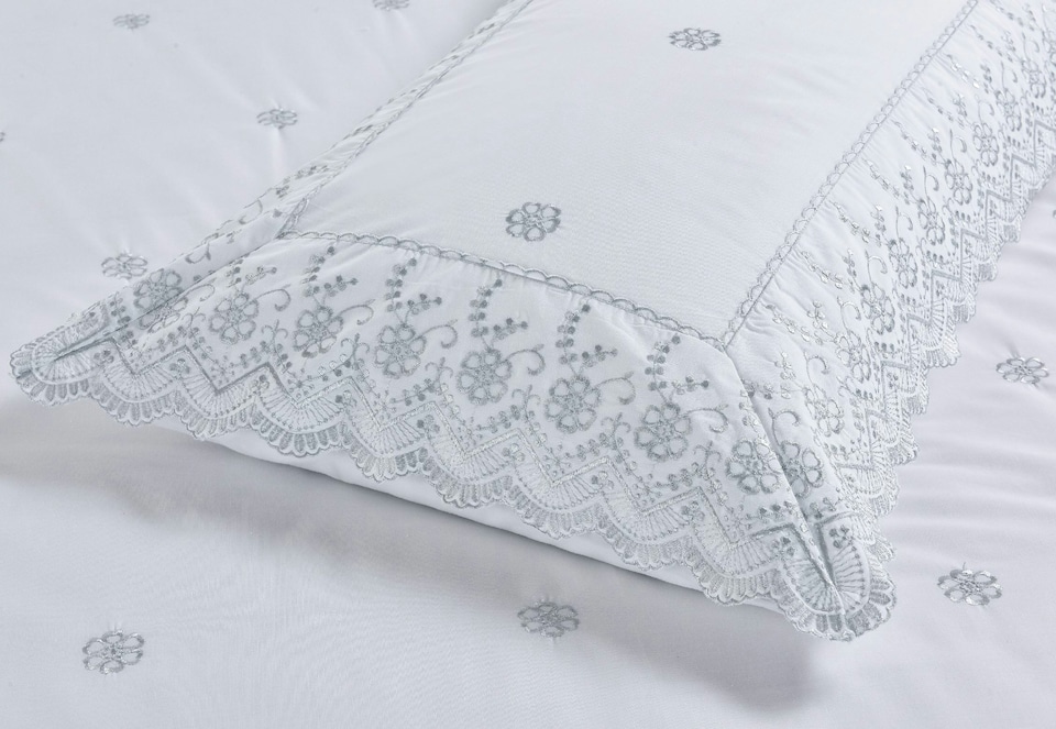 image 1 of Gabrielle Embroidered Floral Duvet Cover Set with Pillowcases Included | White | Double | 1