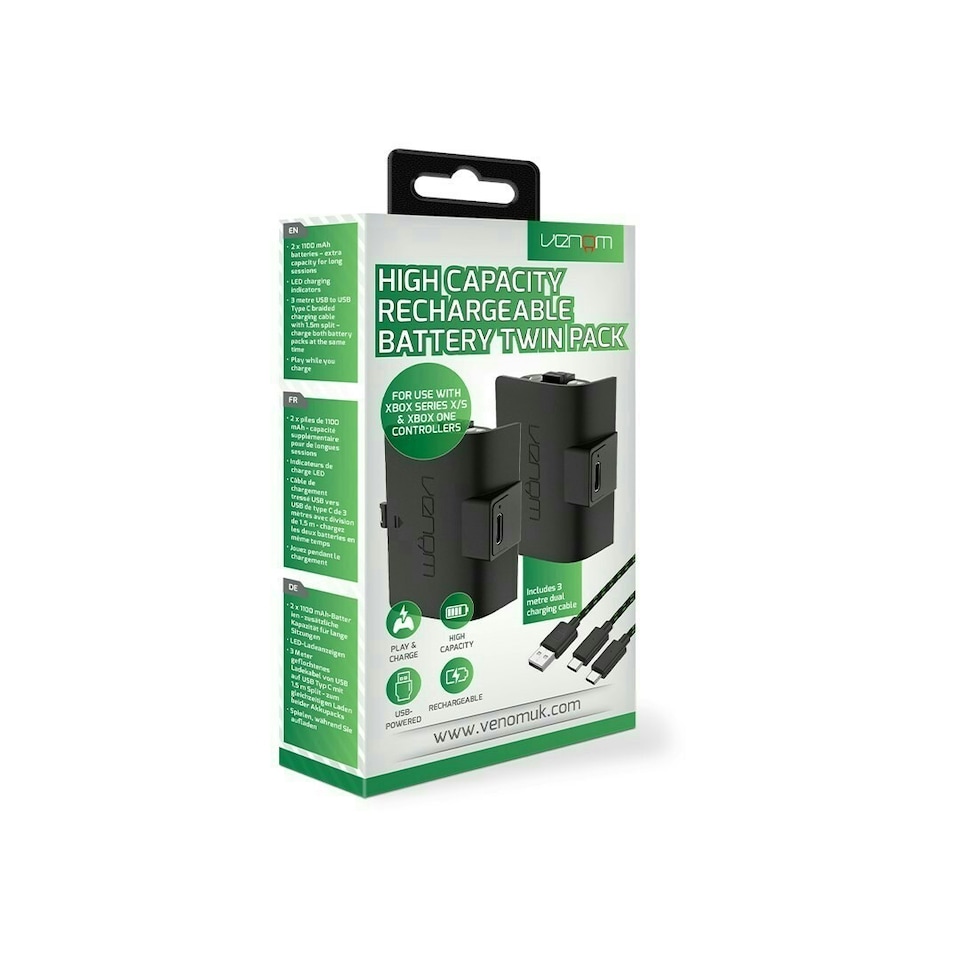 image 1 of Venom Xbox High Capacity 1100mAh Rechargeable Battery Twin Pack | White | AA | 2