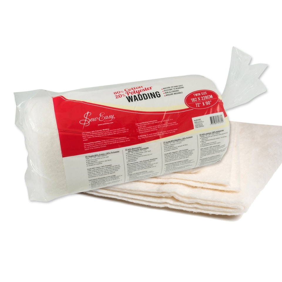image 1 of Sew Easy Cotton/Polyester Wadding - White, Twin Size 182.9 x 228.6cm/ 72 x 90in, Soft, Durable, Washable