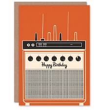 Retro Amp Amplifier Radio Orange Design Man Him Birthday Card