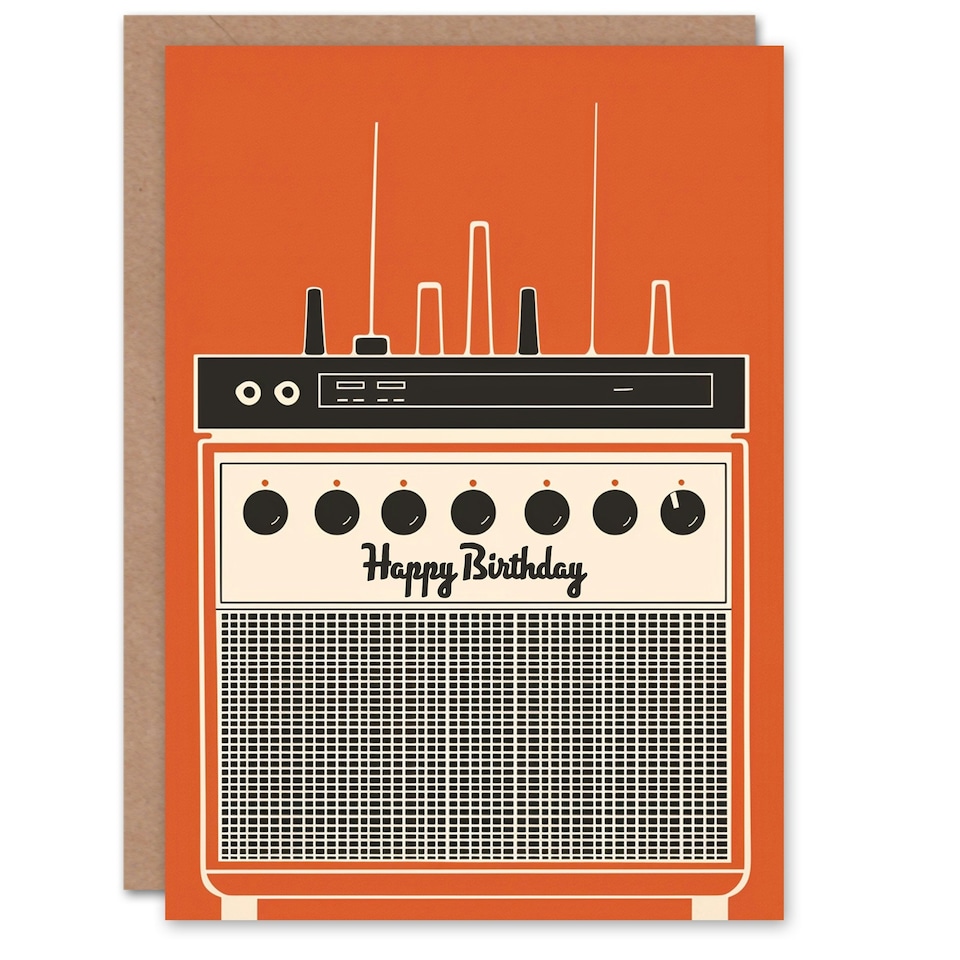 image 1 of Retro Amp Amplifier Radio Orange Design Man Him Birthday Card
