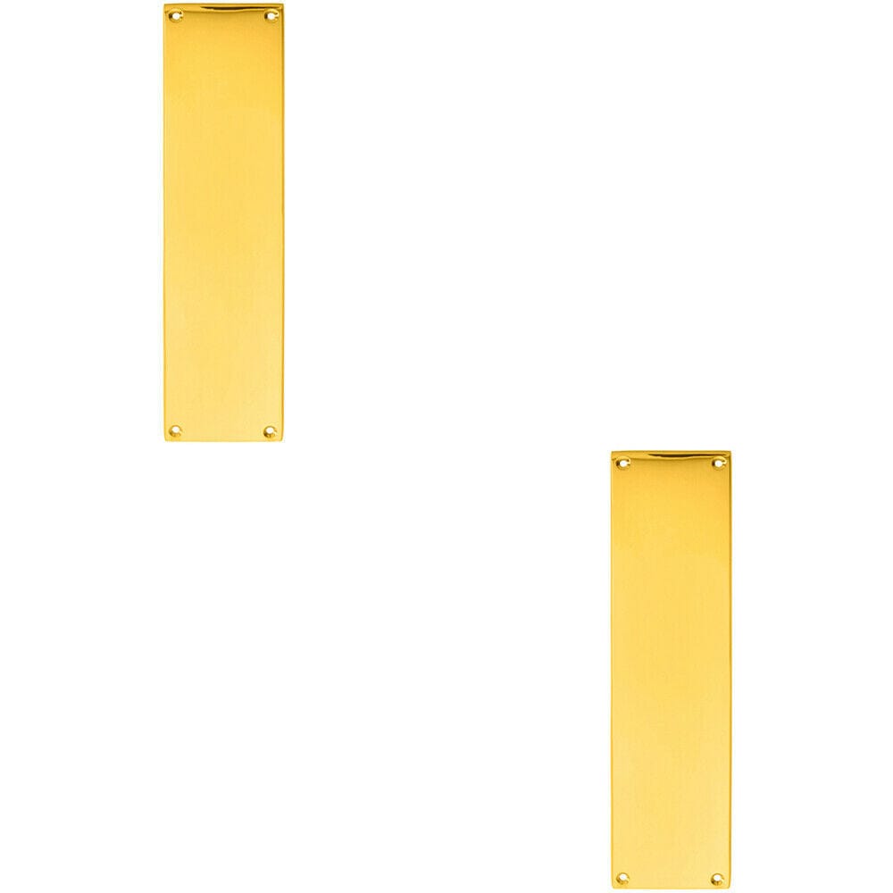 Loops 2x Plain Victorian Door Finger Plate 298 x 73mm Polished Brass Push Plate in Metallics