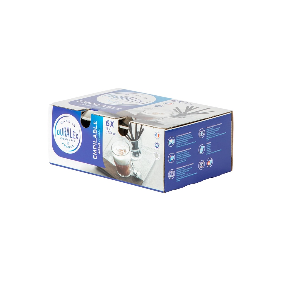 image 1 of Duralex Empilable Stackable Drinking Glasses - 160ml Tumblers for Water, Juice - Pack of 6